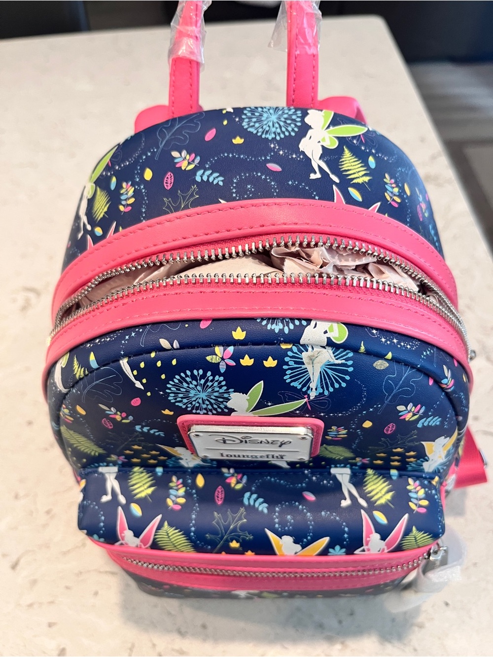 NWT Loungefly Tinker Bell Navy & Pink Mini Backpack - Picture 3 of 3